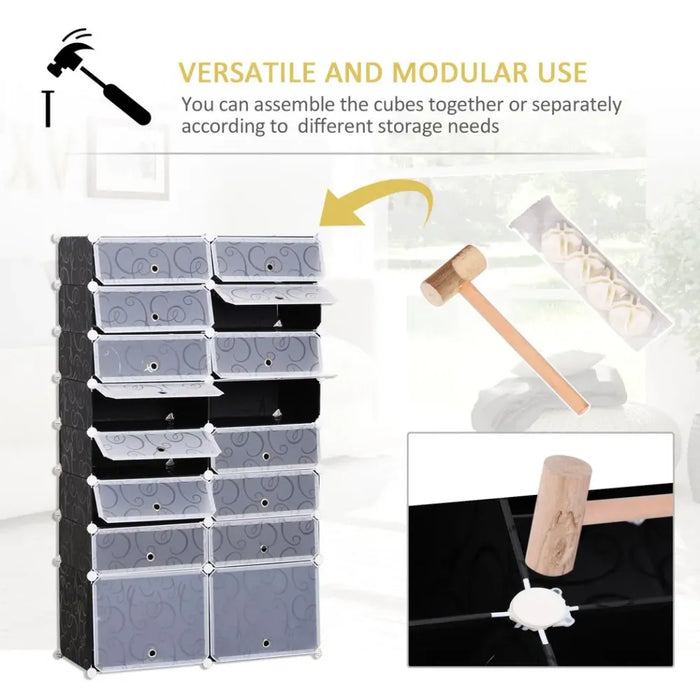 Large 16-Cube DIY Shoes Rack Portable Interlocking Plastic Cabinet Bedroom