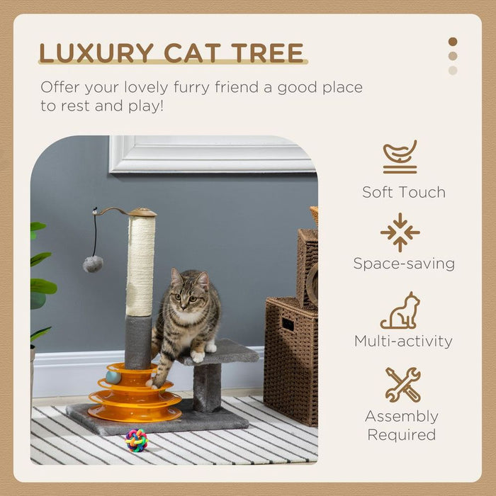 PawHut 56cm Grey Cat Tree - Interactive Scratching Post with Toys