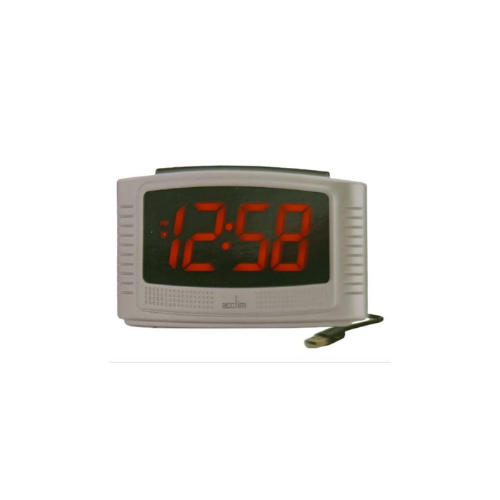 Acctim Vina USB Digital White Alarm Clock 16407 - Compact Size, Red LED Display, USB Powered, Battery Back-Up