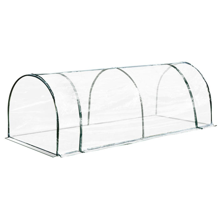 Outsunny Tunnel Greenhouse Green Grow House for Garden Outdoor, Steel Frame, PVC Cover, Transparent, 250 x 100 x 80cm