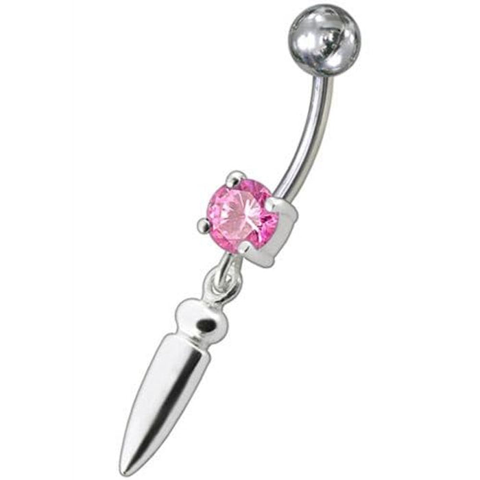 Silver bullet with Single Stone Fancy Jeweled Dangling Belly Ring