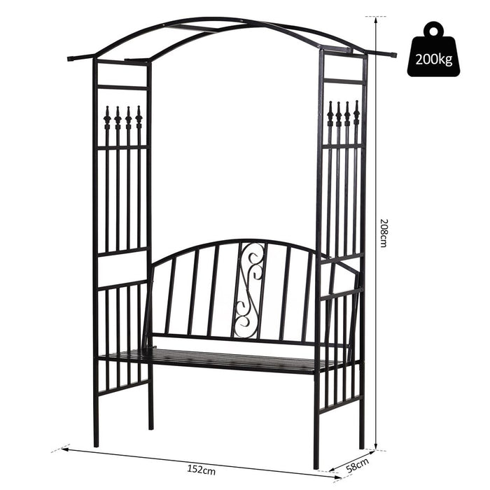 Durable Black Steel Frame Garden Arch w/ 2-Seater Bench - Perfect for Climbing Plants & Relaxing