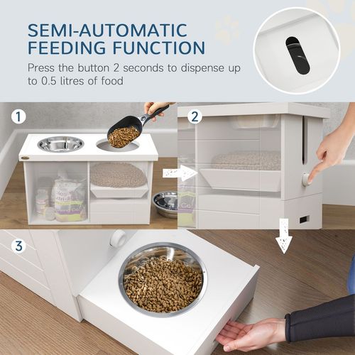 PawHut Raised Dog Bowls with Slow Feeder Mat & Semi-Auto Dispenser Function