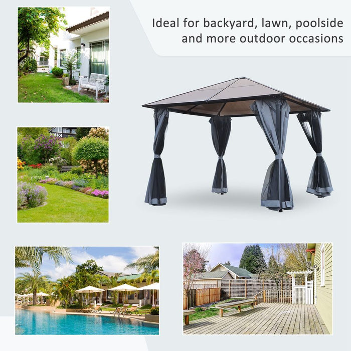 Premium Outdoor Garden Gazebo | 3x4m | Hardtop Roof | Mesh Curtains | Grey