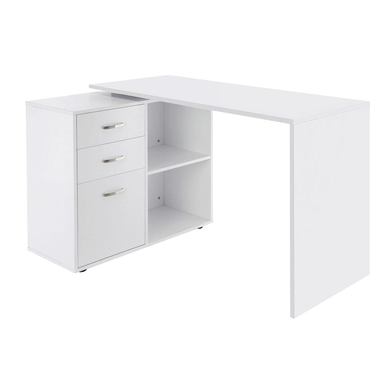 Home Office L Shape Computer Desk Workstation Drawer Shelf File Cabinet-White