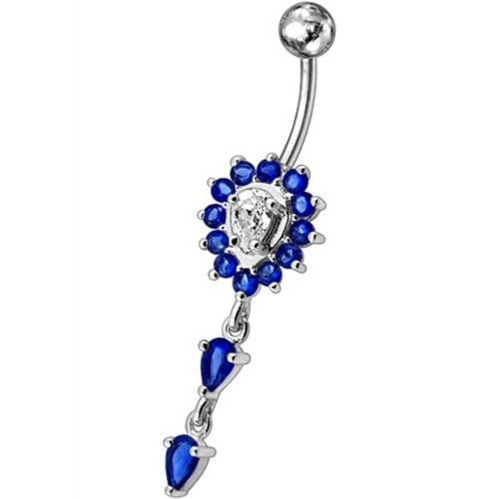 Fancy Ancient Flower Jeweled Dangling Navel Ring