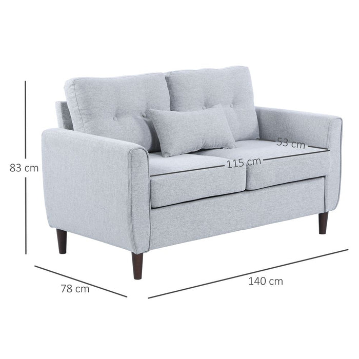 HOMCOM 2 Seater Sofa Double Sofa Loveseat Fabric Wooden Legs Tufted Design for Living Room, Dining Room, Office, Light Grey