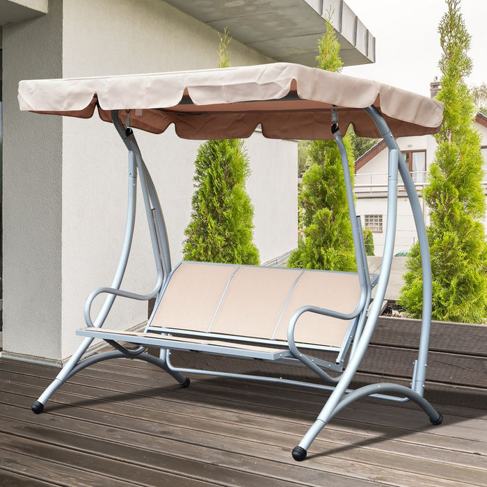 Garden Swing Chair, 3-Seater-Beige. Durable, comfortable, and UV resistant. Perfect for relaxing in your outdoor space.