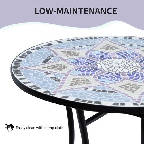 Outsunny Garden Table, Mosaic Round Patio Side Table with 60cm Ceramic Top