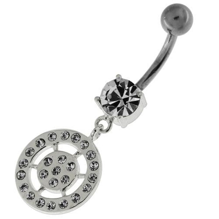 Sterling Silver Multi jeweled Round Pattern Belly Ring