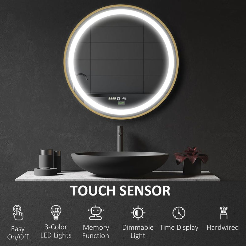 Premium LED Bathroom Mirror Wall Mounted - Round Vanity Mirror, Lights, Time Display, Adjustable Brightness - Best Quality!