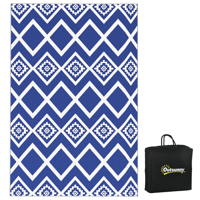 Outsunny Reversible Waterproof Outdoor Rug + Carry Bag, 182 x 274cm, Blue - Tear & Water-Resistant