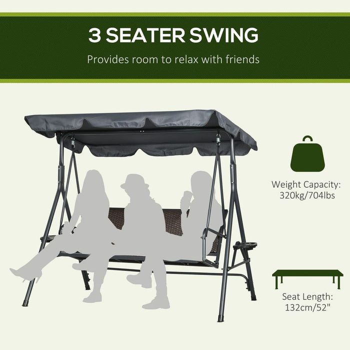 Outsunny 3-Seater Garden Swing Seat Bench | Adjustable Canopy | Rattan Seat