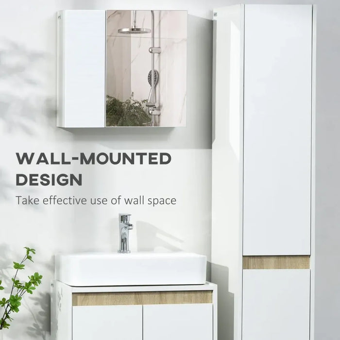 Bathroom Mirror Cabinet Wall Mount Storage Organizer w/ Adjustable Shelf White