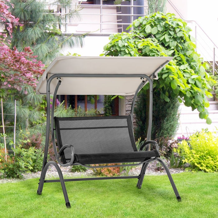 2 Seater Garden Swing Seat Double Bed Adjustable Tilting Canopy, Beige