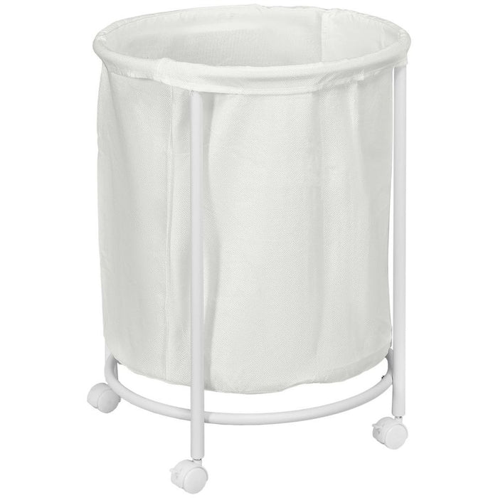 HOMCOM 100L Round Laundry Hamper with Wheels for Bedroom Bathroom Cream White