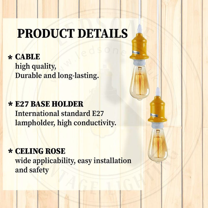 Industrial Pendant Light Set - 6 Pack, Addable Lampshade, Blue Holder, E27 Fitting, PVC Cable - High Quality