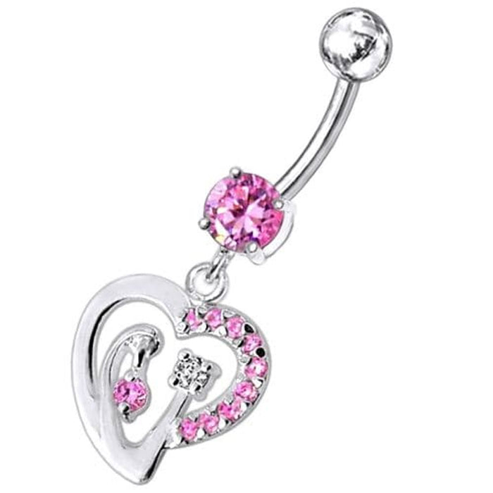 Fancy Single Jeweled Heart Dangling Belly Ring