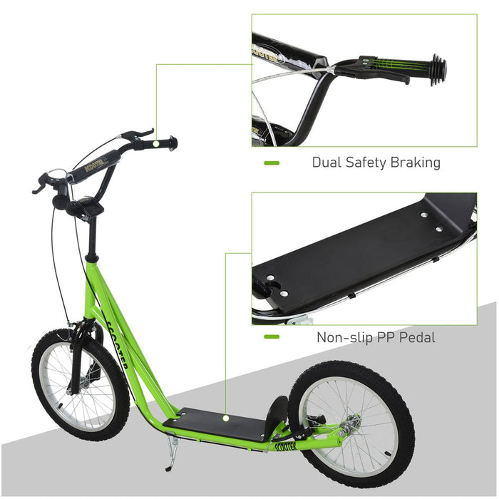 HOMCOM Kick Scooters for Kids with Adjustable Height, Anti-Slip Deck, Dual Brakes, Rubber Tyres, for Boys and Girls Aged 5+ Years Old - Green