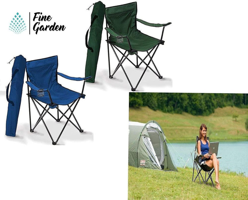 Fine Garden Green Folding Camping Chair, Lightweight, Fishing Beach Chair with Cup Holder