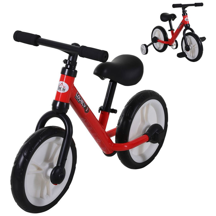 HOMCOM 11 Inch Kids Balance Bike Training Pedal Bicycle W/Removable Stabilizers EVA Tyres Adjustable Seat Height 2 to 5 Years Gift for Boys Girls Red