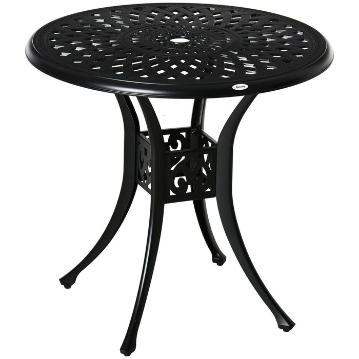 Sturdy 78cm Outdoor Dining Table - Cast Aluminium Black, with Parasol Hole - Outsunny