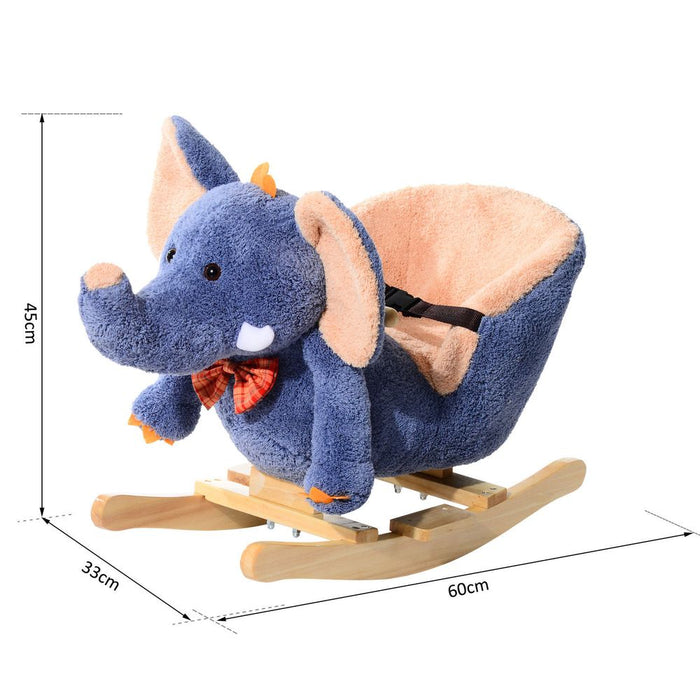 HOMCOM Children Kids Rocking Horse Toys Plush Elephant Rocker Seat with Sound Toddler Baby Gift for 1.5 Years+ Blue