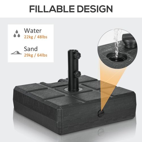 Square Umbrella Parasol Base with Wood Effect, Plastic Parasol Stand, Black