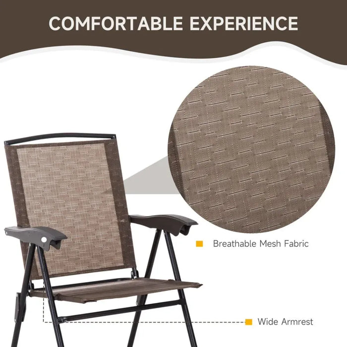 3 PCS Patio Furniture Bistro Set | Folding Chairs | Tempered Glass Table | Brown