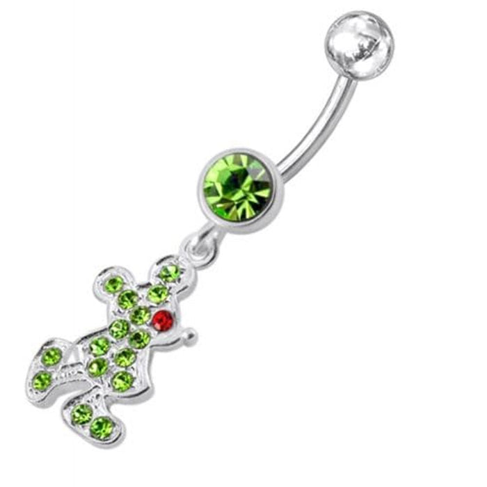 Fancy CZ Jeweled Silver Doll Dangling Belly Navel Ring