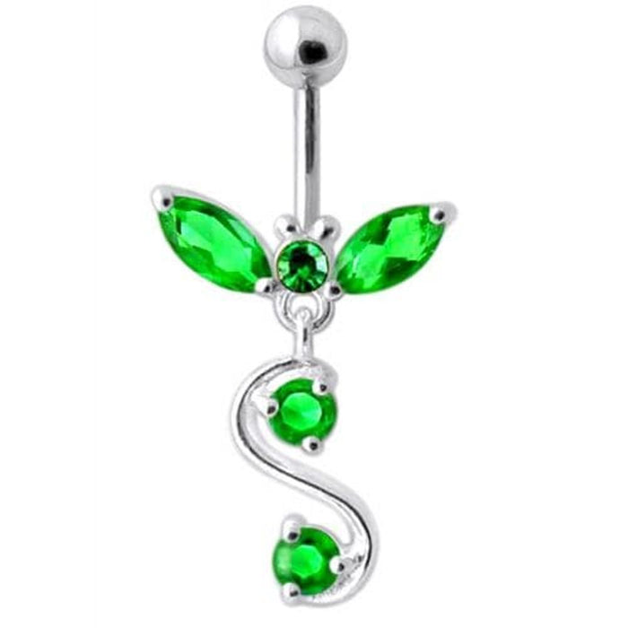 Fancy Jeweled  Silver Dangling Navel Ring