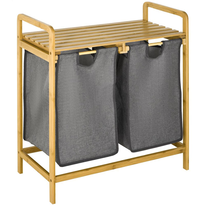 Bamboo Laundry Basket with Shelf and Pull-out Bags - High-Quality, Stylish Storage Solution