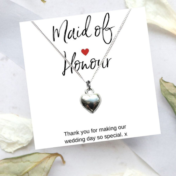 Heart Necklace & Thank You Card - Maid of Honour