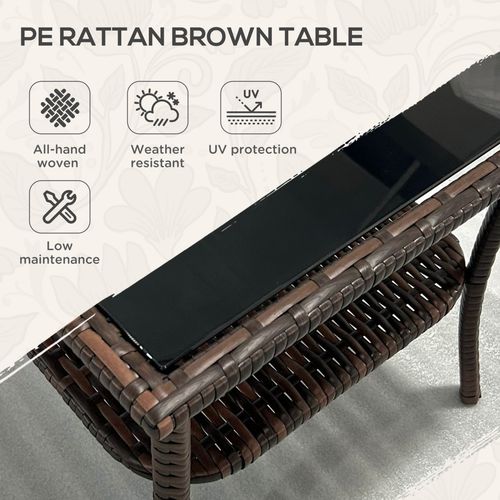 Outsunny PE Rattan Coffee Table, Two-tier Side Table with Glass Top, Brown