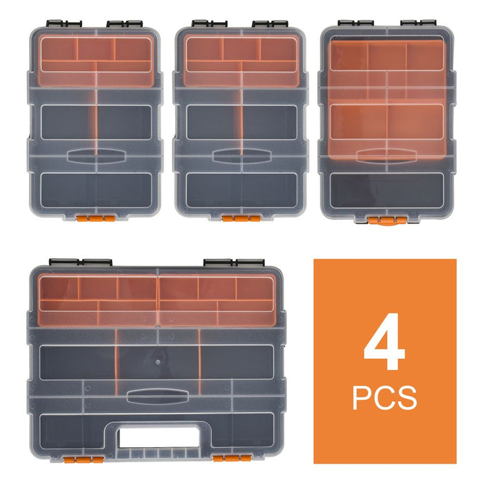 DURAND 4-Pack Tool & Hardware Storage Boxes - PP, Size Variety, Black/Orange