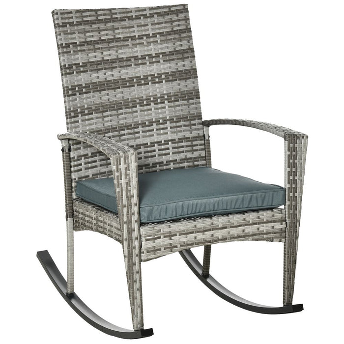 Rattan Rocking Chair Rocker with Cushion - Light Grey