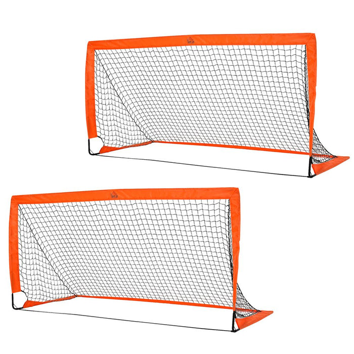 HOMCOM Set of 2 Football Goal Net 6 x 3 ft Foldable Outdoor Sport Training Teens Adults Football with Carrying Bag Orange