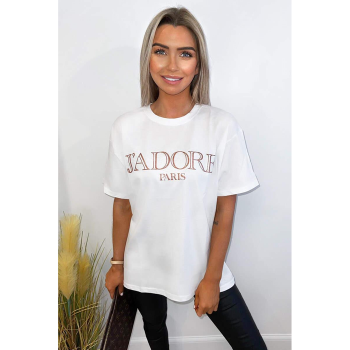 Ladies Oversized J' Adore Paris Short Sleeves T Shirt Top