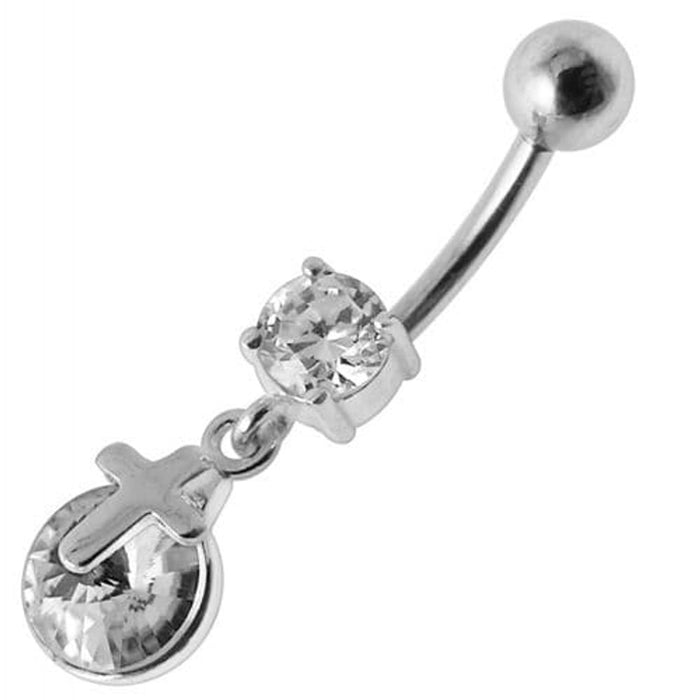 Silver Fancy  CROSS Dangling Belly Ring