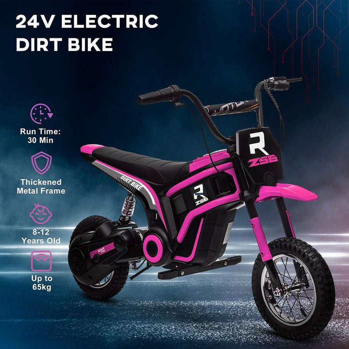 HOMCOM 24V Kids Electric Motorbike with Twist Grip Throttle, Music, Horn - Pink