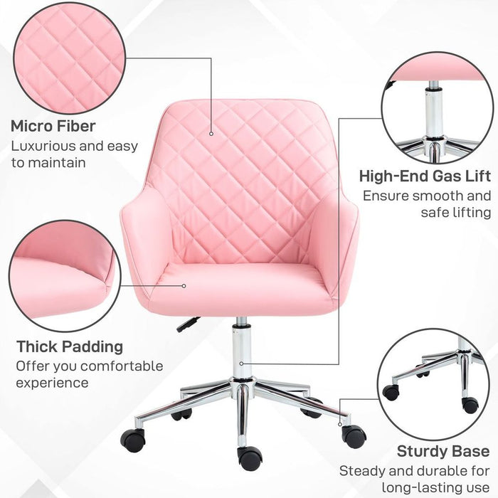 Vinsetto Home Office Chair Leather-Feel Fabric Swivel Chair with Armrests Pink