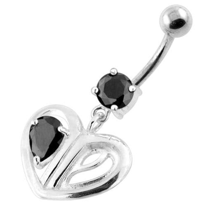 Jeweled Heart Cut out 925 Sterling Silver Navel Bar