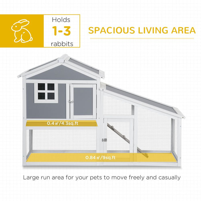 PawHut Wooden Rabbit Hutch 2 Tier Guinea Pig Cage Bunny Run w/Sunlight Panel Roof and Slide-Out Tray, Grey