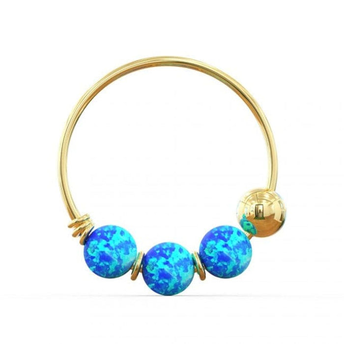 14ct Yellow Gold Opal Stones Hoop Nose Ring