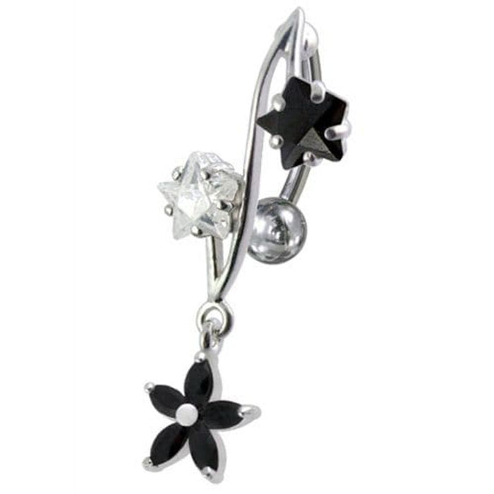 316L Surgical Steel Fancy Jeweled Dangling Reverse Curved Bar Belly Ring