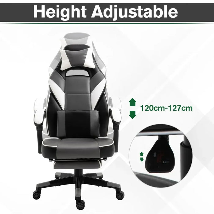 Gaming Chair Ergonomic Computer Chair w/ Footrest Headrest Lumbar Pillow Grey