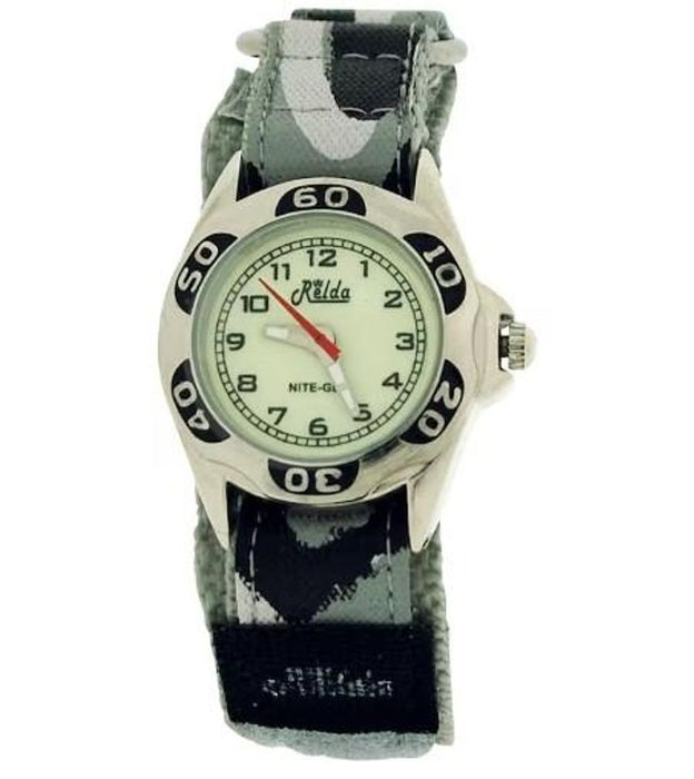 Relda Kids Nite-Glo Luminous Dial Easy Fasten Watch - Grey Camo REL65