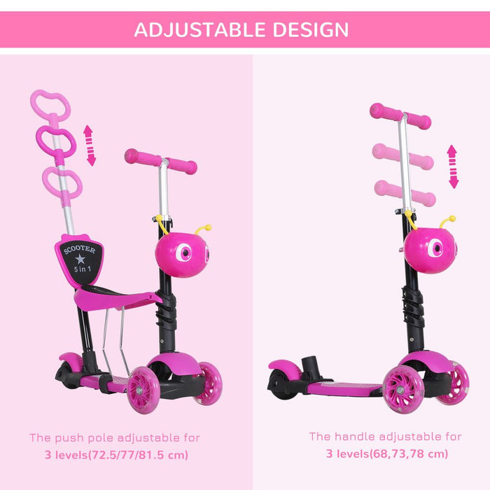 5-in-1 Kids Baby Toddler Kick Scooter Removable Seat Height Adjustable Pink