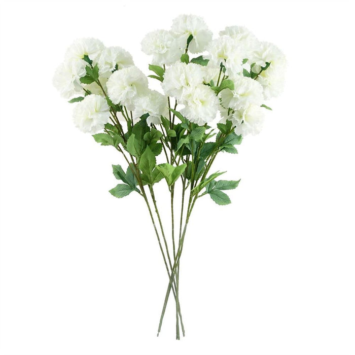 Premium Quality Pack of 6 White Carnation Stems - 70cm - 24 Silk Flowers