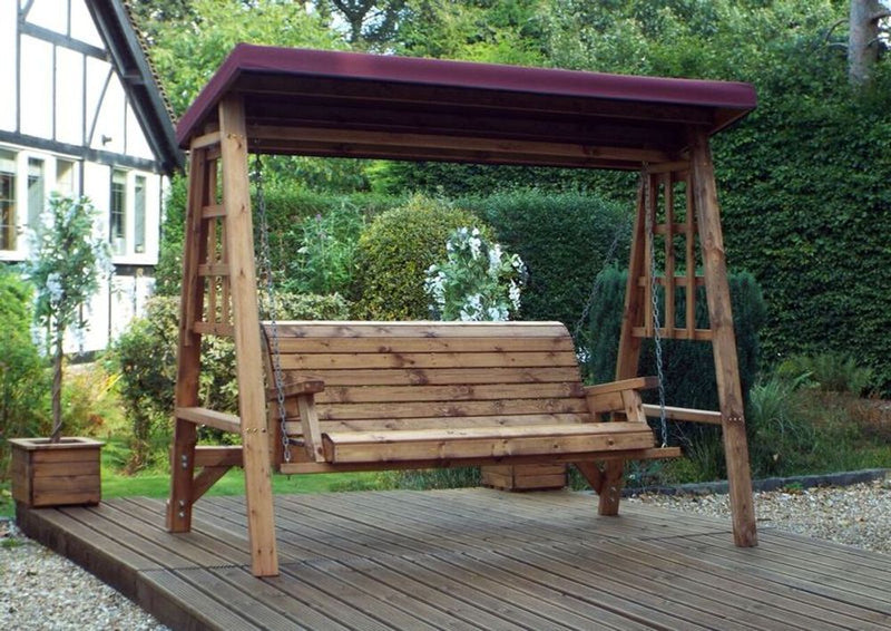 Dorset Three Seat Swing - Green, Removable Roof, Hand Finished, Robust Construction, Made in Britain, FSC Wood, Rustproof Bolting